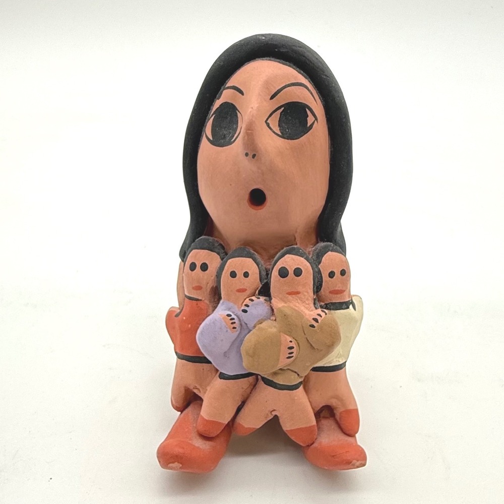 Native American storyteller signed‎ doll figure  pottery red clay mother child